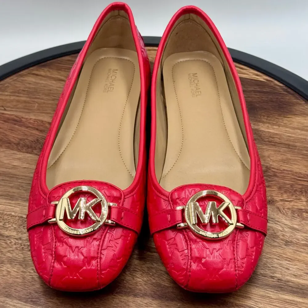MICHAEL KORS Fulton Logo Embossed Moccasin Red Loafers Ballet Flat Women's 10 - Picture 10 of 12